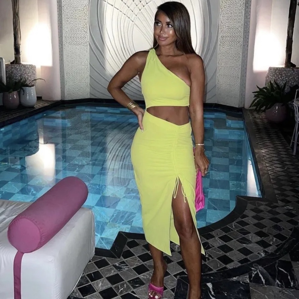 Zara neon green cut out dress